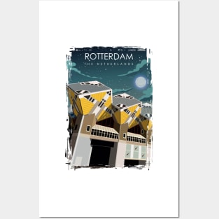 Rotterdam The Netherlands Vintage Minimal Retro Travel Poster at Night Posters and Art